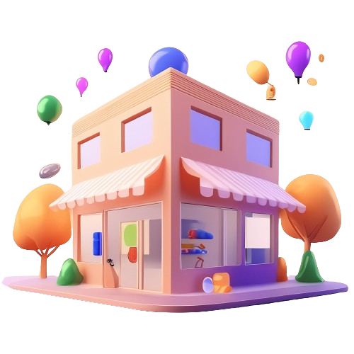 Mercado, restaurante e lojas